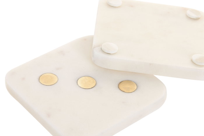 DKD Home Decor Set de 4 Posavasos Mármol y Latón Blanco y Dorado Dados 10x10x5 cm DKD Home Decor Set de 4 Posavasos Mármol y Latón Blanco y Dorado Dados 10x10x5 cm