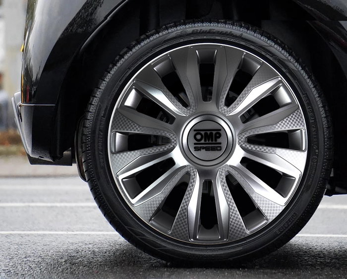 Omp OMPS07011423 Juego 4 Tapacubos Magnum 14 Pulgadas Plata-Carbono ABS