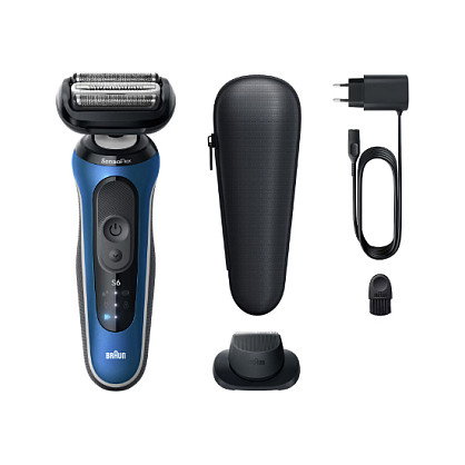Braun Series 6 62-B1200S (azul/negro) Afeitadora Eléctrica de Láminas con Recortadora de Precisión de Acero Inoxidable, Wet & Dry, 60 min de Autonomía, Azul/Negro