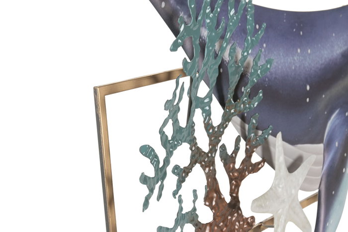 DKD Home Decor Escultura de Pared Ballena Azul Marino y Turquesa