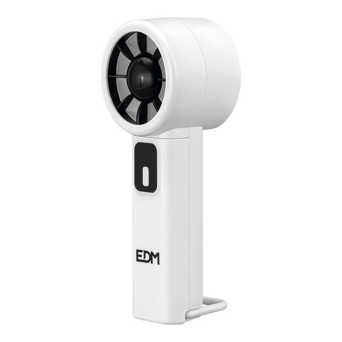 EDM Ventilador de Mano Digital Recargable, 6 Velocidades Regulables, Pantalla Digital, USB-C, Batería 1200 mAh, 7h Autonomía, con Gancho/Base Plegable, Aspa Ø5 cm, 6 x 2.9 x 18.5 cm