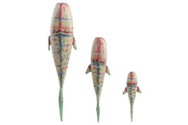 DKD Home Decor Set de 3 Esculturas de Pared de Metal con Diseño de Ballena