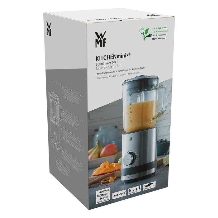 WMF 0416490011 Batidora de Vaso KÜCHENminis Coup, 0.8 L, 400W, Negro, Acero Inoxidable, Transparente