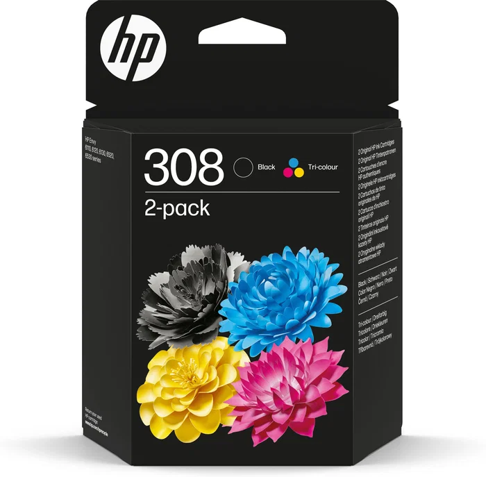 HP Paquete de 2 Cartuchos de Tinta Original 308 Negro y Tricolor HP Paquete de 2 Cartuchos de Tinta Original 308 Negro y Tricolor