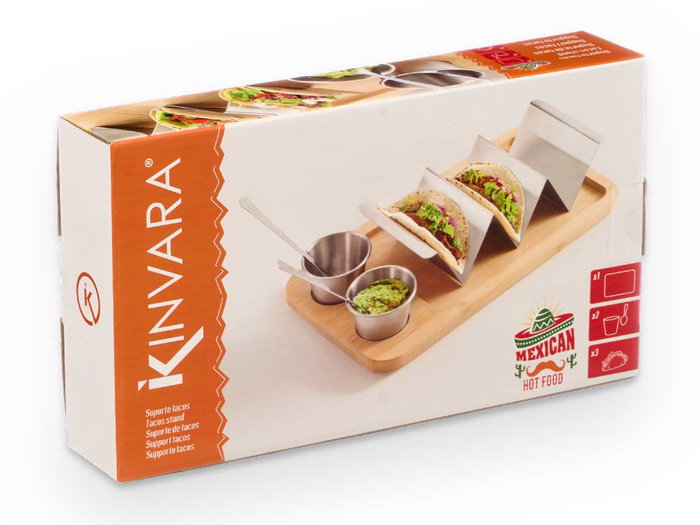 Kinvara Soporte para Tacos con Bol para Salsa en Bambú y Metal Kinvara Soporte para Tacos con Bol para Salsa en Bambú y Metal