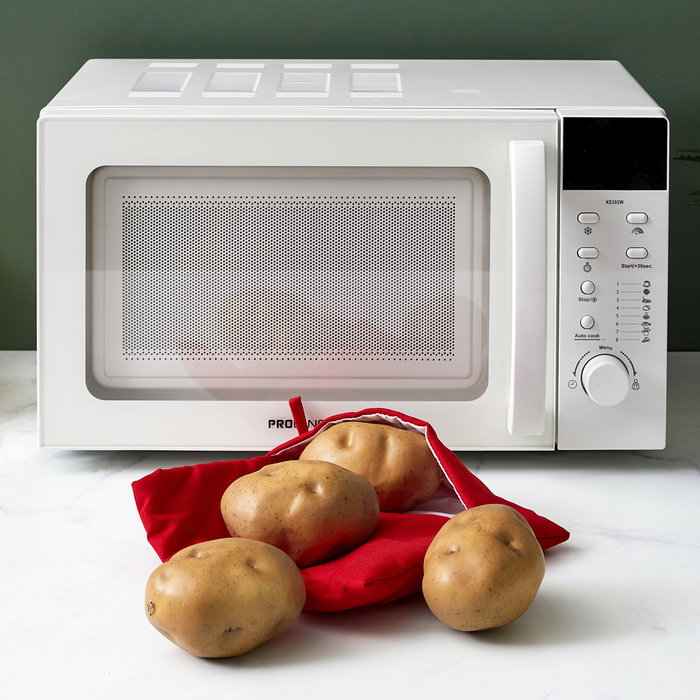 Cook Concept Cuece Patatas Microondas - Cocina Patatas en 4 Minutos, Formato Cuadrado, Apta para Castañas, Lavable y Reutilizable, Poliéster/Algodón, 23x20 cm