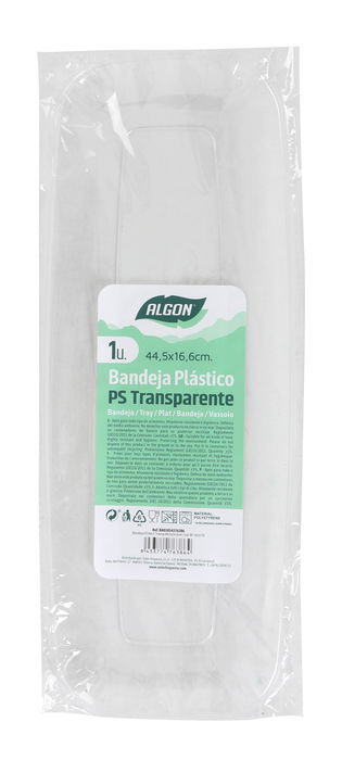 Algon - Bandeja de Presentación Rectangular Transparente, para Charcutería o Aperitivos, 44.5 cm de Largo x 16.6 cm de Ancho (24 Unidades)