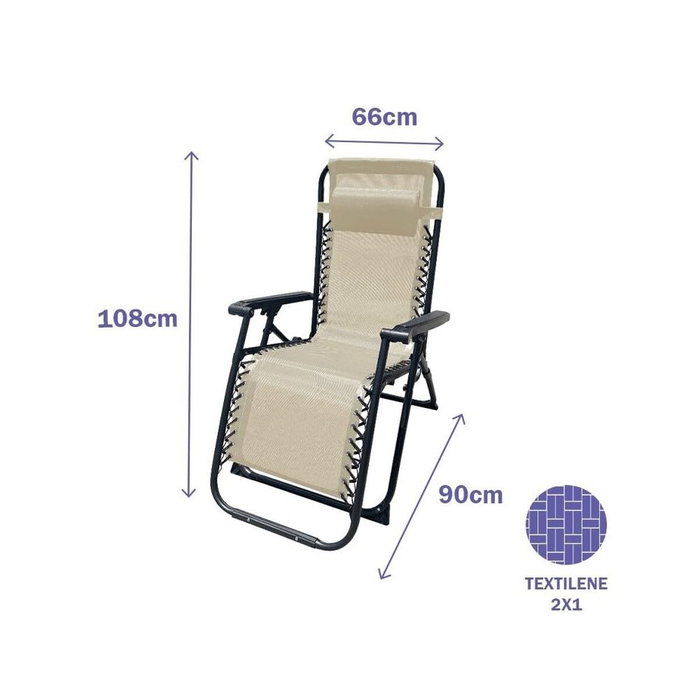 Marbueno Pack de 2 Tumbonas Plegables de Gravedad Cero con Cojín, Beige Marbueno Pack de 2 Tumbonas Plegables de Gravedad Cero con Cojín, Beige