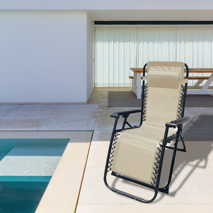 Marbueno Pack de 2 Tumbona Plegable Acero Con Cojin Jardin y Piscina 90X66X108 cm Gravedad Cero Beige MARBUENO SUMMER 10005X2