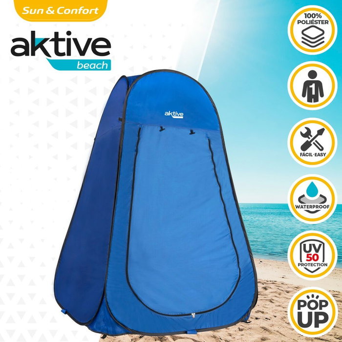 Aktive Tienda ducha cambiador para camping sin suelo 120x120x190 cm azul