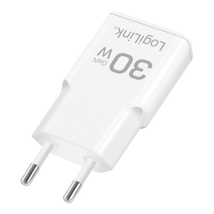 Logilink Cargador 30W GaN USB-C Blanco - Cargador rápido con tecnología GaN para mayor eficiencia, modelo específico: 8,1x1,5x3,6 cm