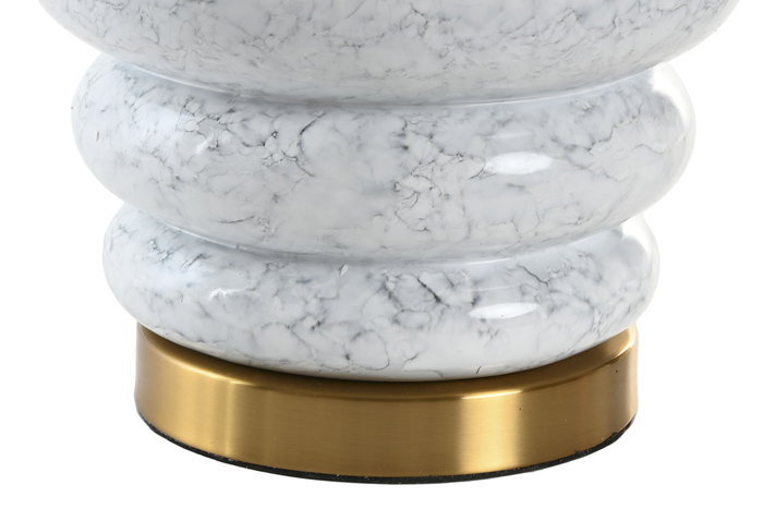 DKD Home Decor Lámpara de Sobremesa de Cerámica y Algodón Blanco y Dorado