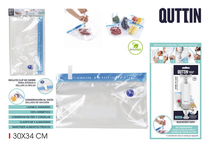 Quttin Set 4 Bolsas Reutilizables para Comida al Vacío 30x34 cm (24 Cajas) Quttin Set 4 Bolsas Reutilizables para Comida al Vacío 30x34 cm (24 Cajas)