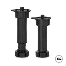 REI Pata Regulable para Mueble de Cocina Modelo 408, Negro, ABS, Ø49 x 138/158 mm, Blíster de 4 Unidades