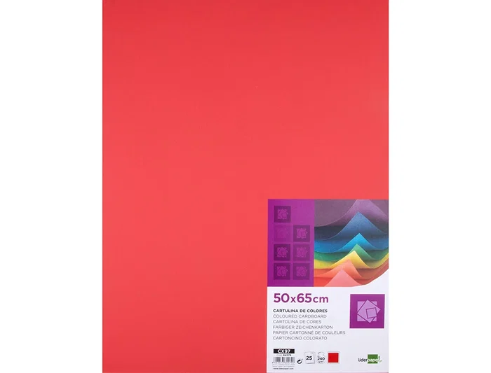 Liderpapel Cartulina 50x65 cm 240g/m2 Rojo Paquete de 25 Hojas para Dibujo y Manualidades