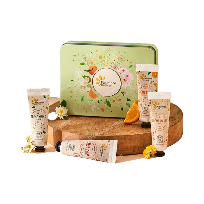 FLEURANCE NATURE - Cofre de Cuarteto de Cremas de Manos - 4 Unidades - Jazmín, Flor de Cerezo, Mandarina y Miel FLEURANCE NATURE - Cofre de Cuarteto de Cremas de Manos - 4 Unidades - Jazmín, Flor de Cerezo, Mandarina y Miel