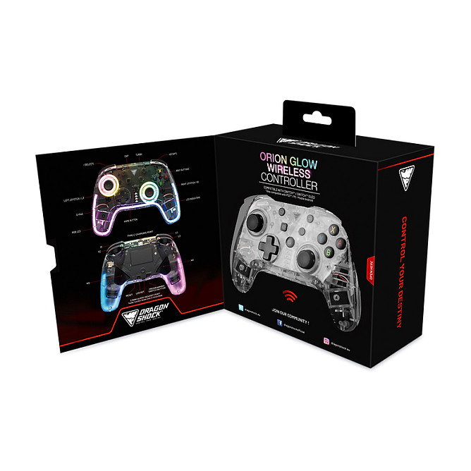 DragonShock Dragonshock Controller Orion Glow Gamepad para Nintendo Switch, Inalambrico, RGB Retroiluminado Multicolor, Con Turbo, Giroscopio y USB Tipo C