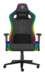 GENESIS NFG-2246 Silla para Videojuegos de PC con RGB, Asiento Acolchado Gris Tela, Reposabrazos Ajustable 2D, Ergonomía Mejorada y Ruedas 60mm
