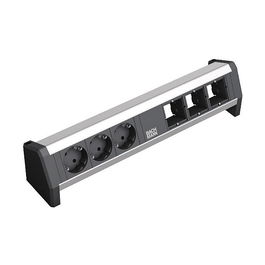 Bachmann 902.002 Regleta de conexión DESK, 3 tomas Schuko, color Negro y Plata, 230V 16A
