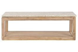 DKD Home Decor Mesa Centro Madera Reciclada Mármol Natural Beige 120x60x40 cm