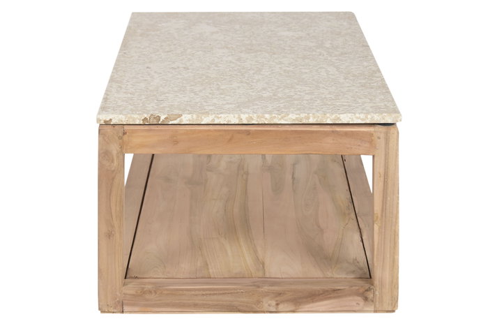 DKD Home Decor Mesa Centro Madera Reciclada Mármol Natural Beige 120x60x40 cm