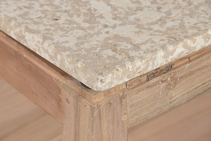 DKD Home Decor Mesa Centro Madera Reciclada Mármol Natural Beige 120x60x40 cm