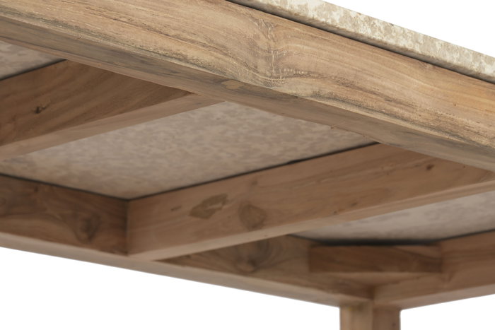 DKD Home Decor Mesa Centro Madera Reciclada Mármol Natural Beige 120x60x40 cm