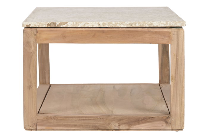 DKD Home Decor Mesa Centro Madera Reciclada Mármol Natural Beige 120x60x40 cm