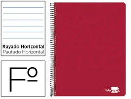Liderpapel Cuaderno Espiral Folio Tapa Blanda 80 Hojas 60gr Horizontal con Margen Color Rojo