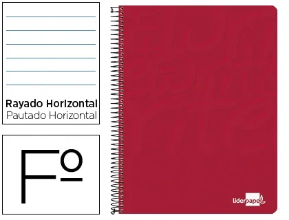 Liderpapel Cuaderno Espiral Folio Tapa Blanda 80 Hojas 60gr Horizontal con Margen Color Rojo Liderpapel Cuaderno Espiral Folio Tapa Blanda 80 Hojas 60gr Horizontal con Margen Color Rojo