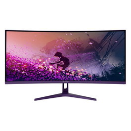 Arozzi Nova 34" Monitor Curvo Gaming - Panel VA, 165 Hz, 3440x1440 4K Ultra HD, 1 ms, HDR, HDMI, DisplayPort, Color Púrpura