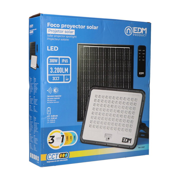 Edm Foco proyector LED solar 3CCT 300W 3200 lm