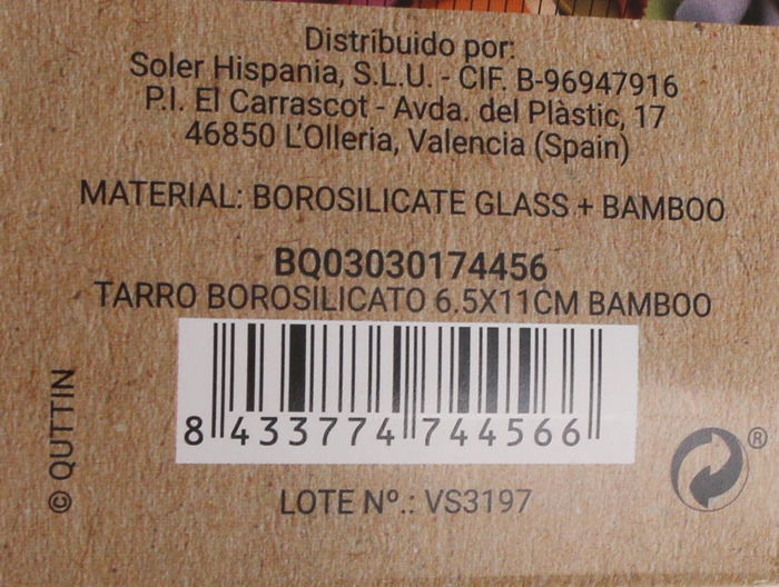 Quttin Tarro de Borosilicato 6.5 x 10.6 cm con Tapa de Bambú, Para Conservas y Almacenamiento, Capacidad 650 ml (24 Unidades)