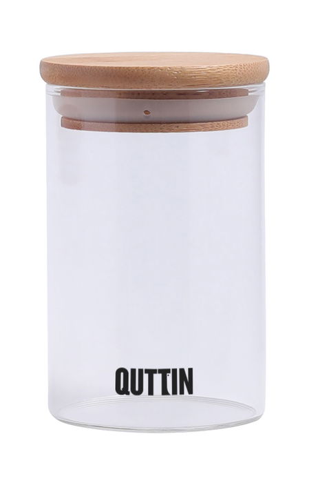 Quttin Tarro de Borosilicato 6.5 x 10.6 cm con Tapa de Bambú, Para Conservas y Almacenamiento, Capacidad 650 ml (24 Unidades)