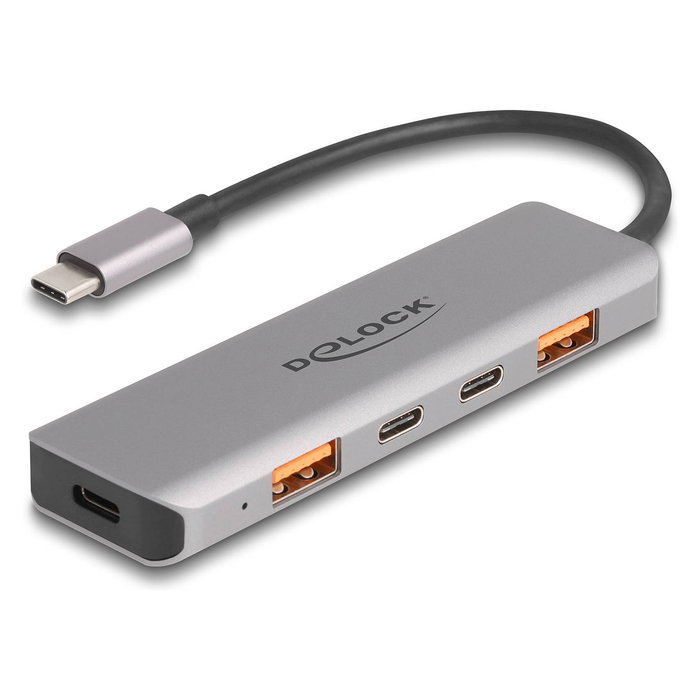 Delock 64302 Hub USB 3.2 Gen 2, 4 Puertos (2 USB-A + 2 USB-C) con Power Delivery PD 95 W, 10 Gbps, Conectividad USB Type-C, Metal Gris Delock 64302 Hub USB 3.2 Gen 2, 4 Puertos (2 USB-A + 2 USB-C) con Power Delivery PD 95 W, 10 Gbps, Conectividad USB Type-C, Metal Gris