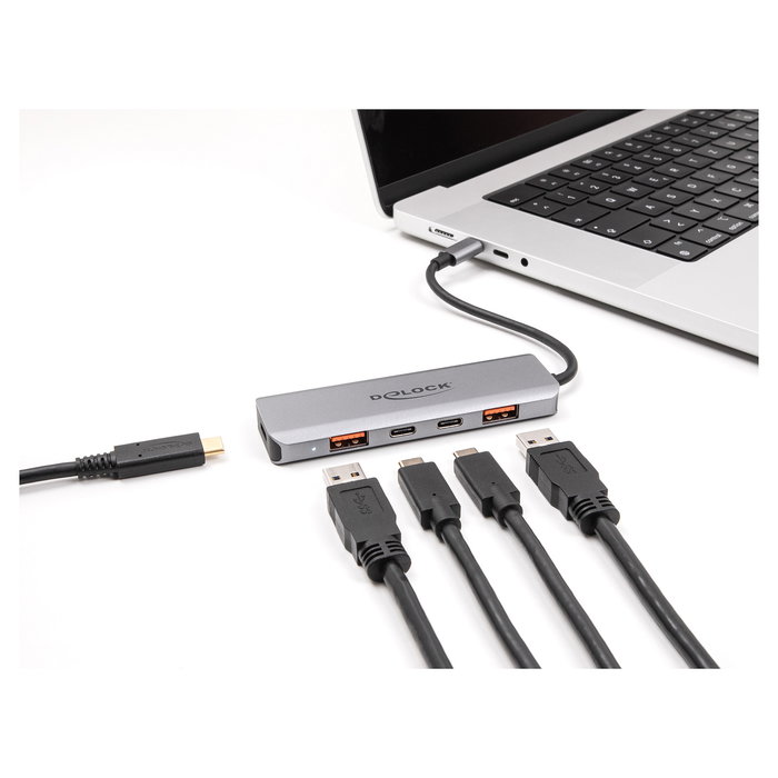 Delock 64302 Hub USB 3.2 Gen 2, 4 Puertos (2 USB-A + 2 USB-C) con Power Delivery PD 95 W, 10 Gbps, Conectividad USB Type-C, Metal Gris Delock 64302 Hub USB 3.2 Gen 2, 4 Puertos (2 USB-A + 2 USB-C) con Power Delivery PD 95 W, 10 Gbps, Conectividad USB Type-C, Metal Gris