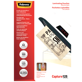 Fellowes 5329001 PACK 100 BOLSAS PLASTIFICACION AUTOADHESIVAS 125 MICRAS A3