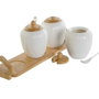 DKD Home Decor Set de 4 Azucareros de Porcelana y Bambú Blanco/Natural