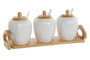 DKD Home Decor Set de 4 Azucareros de Porcelana y Bambú Blanco/Natural