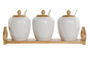 DKD Home Decor Azucarero Porcelana y Bambú Blanco Natural Set de 4 Piezas 9 x 7 x 31 cm