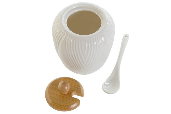 DKD Home Decor Azucarero Porcelana y Bambú Blanco Natural Set de 4 Piezas 9 x 7 x 31 cm