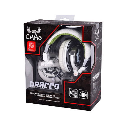 Thermaltake Tt eSPORTS DRACCO - Auriculares Gaming Alámbricos para PC/Consolas, Diadema Supraaural, 10-22000 Hz, Conector 3.5 mm, Color Verde y Blanco