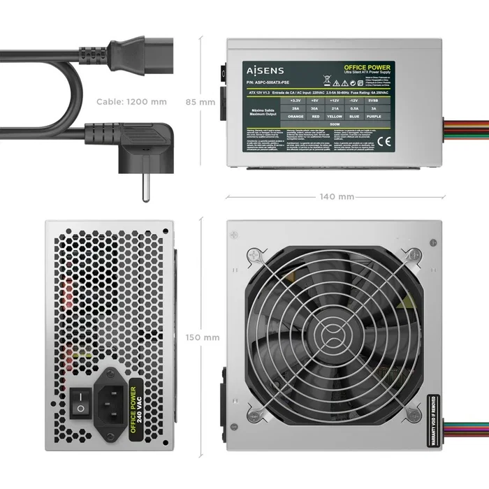 Aisens Fuente de Alimentación ATX 500W ASPC-500ATX-PSE Plata