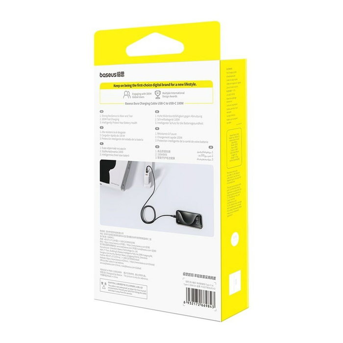 Baseus Dura Cable de Carga Rápida USB-C a USB-C 100W 2m Negro y Oro Baseus Dura Cable de Carga Rápida USB-C a USB-C 100W 2m Negro y Oro