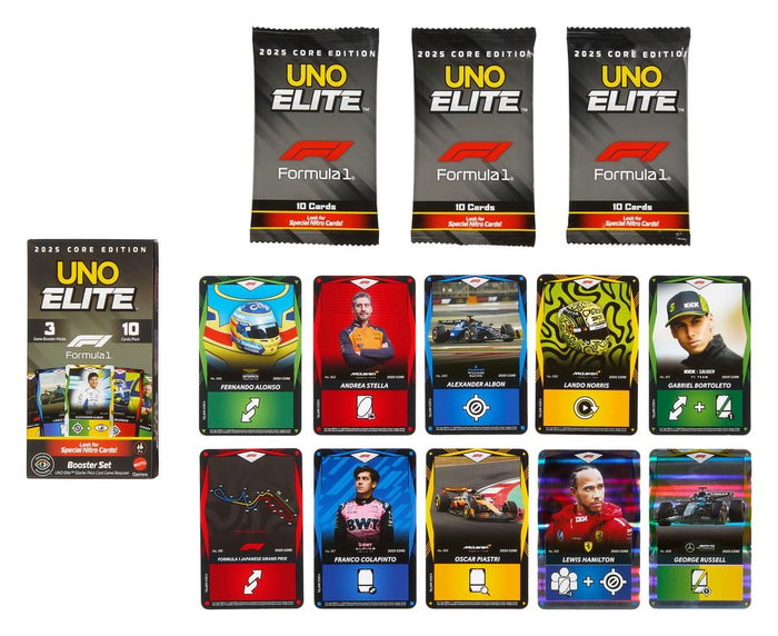 Mattel UNO Elite F1 Booster Pack de 30 cartas especiales Mattel UNO Elite F1 Booster Pack de 30 cartas especiales