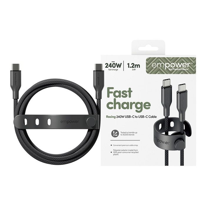 PanzerGlass Racing 240W USB-C a USB-C Cable USB 2.0, 1.2 Metros, Negro - Empoderamiento by PanzerGlass
