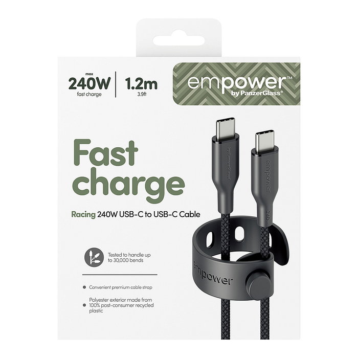 PanzerGlass empower Racing 240W USB-C a USB-C 1,2m Negro Space Black PanzerGlass empower Racing 240W USB-C a USB-C 1,2m Negro Space Black