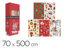 Basika Papel de Regalo Navidad, Rollo Ancho 70 cm x 5 m, Diseños Surtidos, Gramaje 50 g, Caja 40 Unidades