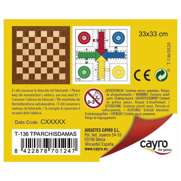 Cayro Tablero de Madera para Parchís y Ajedrez 33x33 cm
