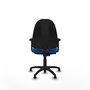 Silla de oficina Algarra con mecanismo Contacto permanente básico tapizada con Similpiel color Azul. Equipada con Base poliamida negra, Brazos 2Dy Topes